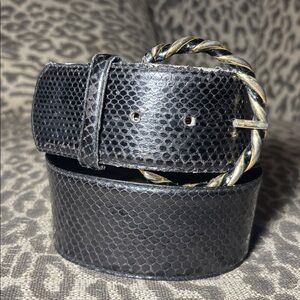 Vintage genuine snakeskin black thick belt braided mixed metallic Ring Belt